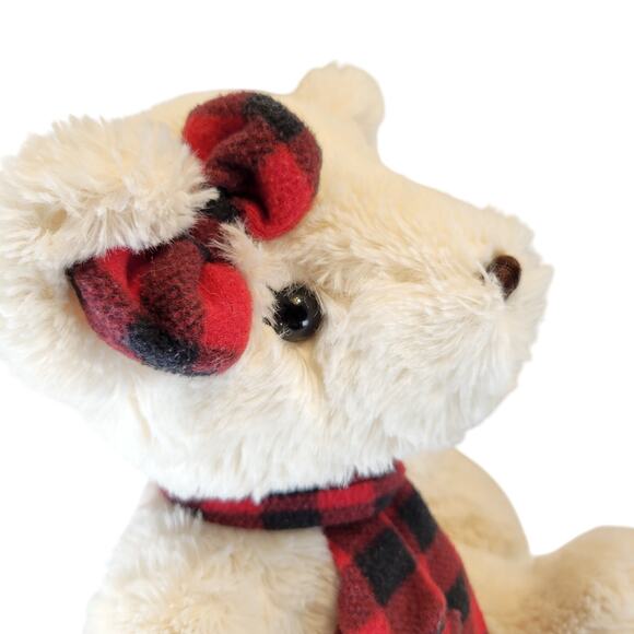 JOANN J Bear Plush Cream Teddy 16" Red Plaid Scarf Bow Stuffed Animal Toy - Picture 6 of 9